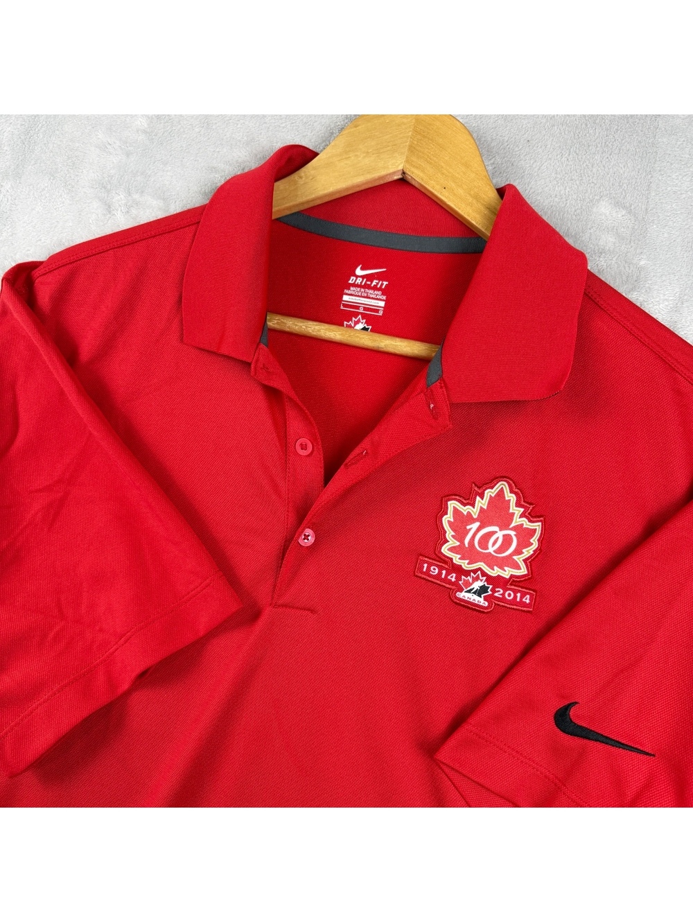 Nike Canada Soccer Men’s L Red Dri-FIT Polo Shirt 100th Anniversary 1914-2014